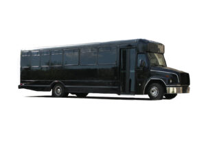 33 passenger party bus, black freightliner exterior