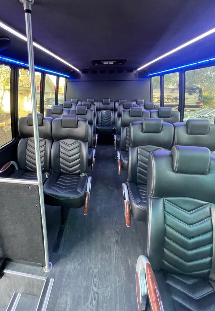 The 20-passenger Executive coach makes it easy for everyone in the group to see out the windows on real estate tours. 