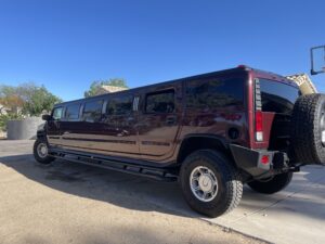 Back and side view of the 10 passenger Hummer limo