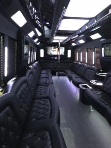 40 passenger party bus interior limo seating and dance pole
