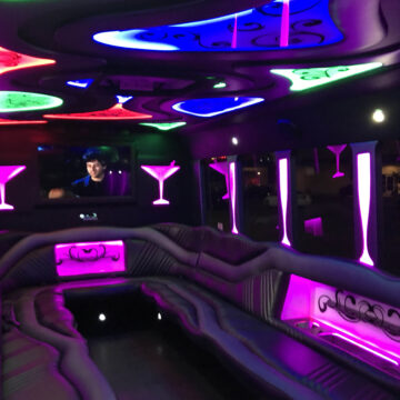 24 passenger Party Bus with limo style seating and party lights
