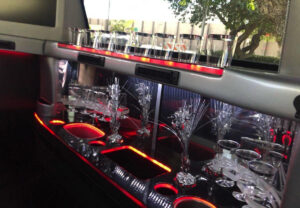 Bar area in Lincoln limo 