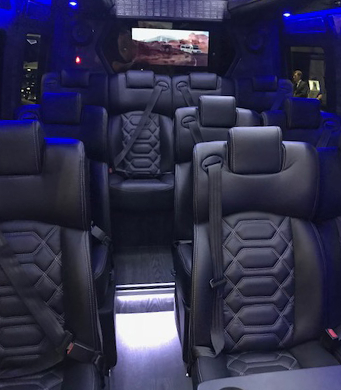 13 passenger Executive Mercedes Sprinter with leather seats and work table