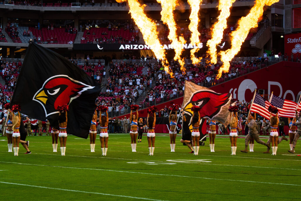 Arizona Cardinals cheerleaders on field during a game