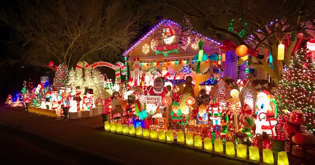 A holiday light display seen on a local tour