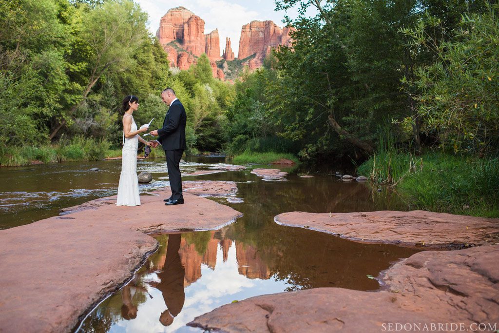 Couple exchanging vows during a Sedona elopement ceremony