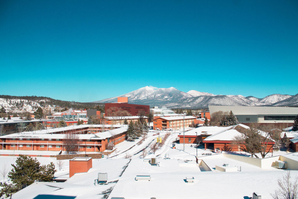 View of snow capped mountains at NAU 