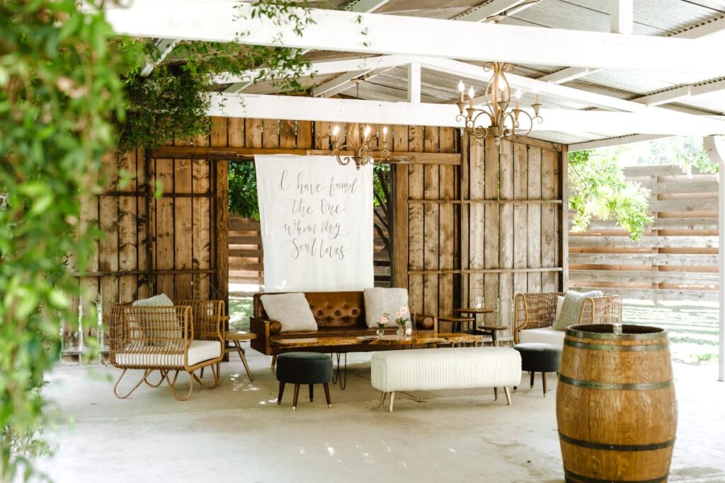 The Barn lounge area at Venue at the Grove